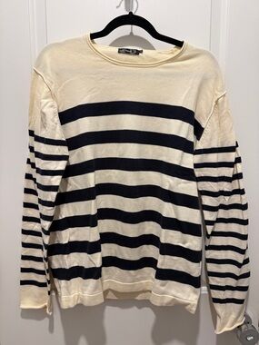 Striped Crewneck Sweater - Cream & Blue